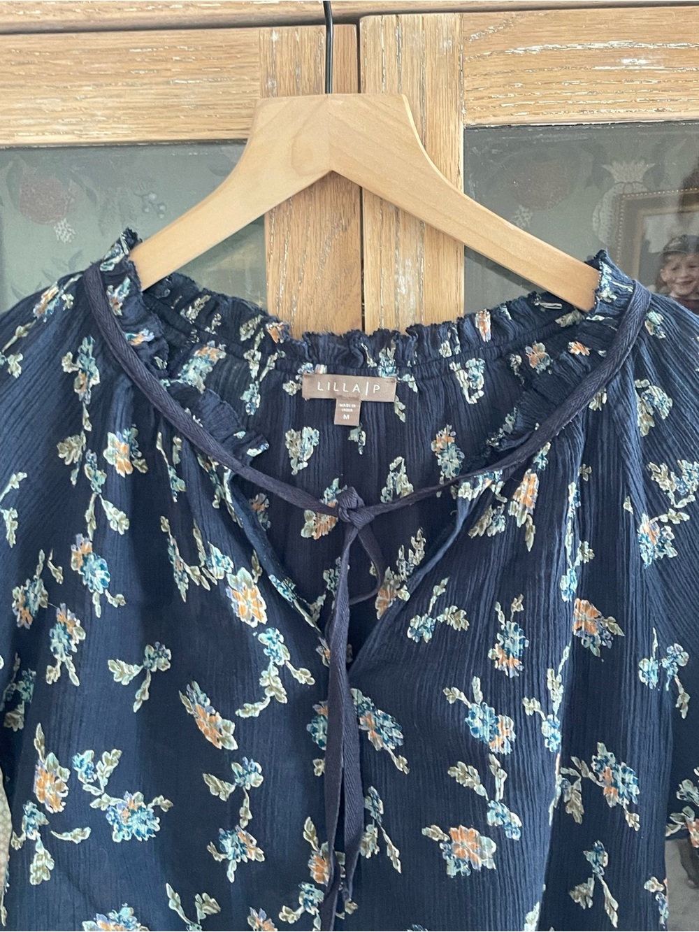 Lilla P Navy Floral Peasant Top - Picture 2 of 5